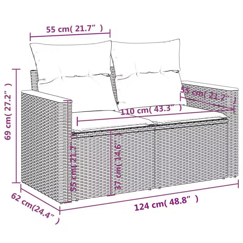 vidaXL Salon de jardin 9 pcs avec coussins résine tressée beige