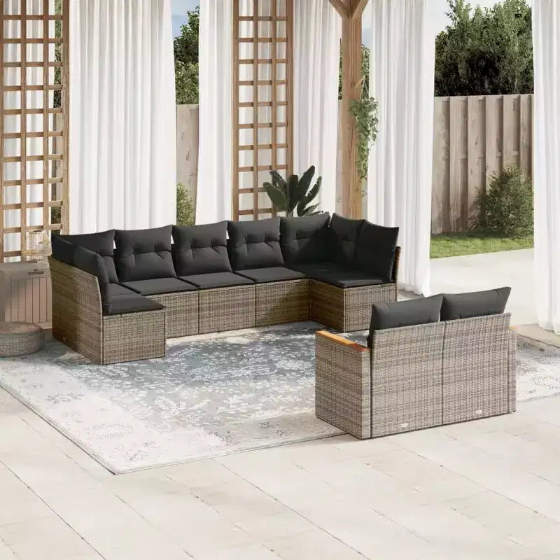 vidaXL Salon de jardin 9 pcs avec coussins résine tressée beige