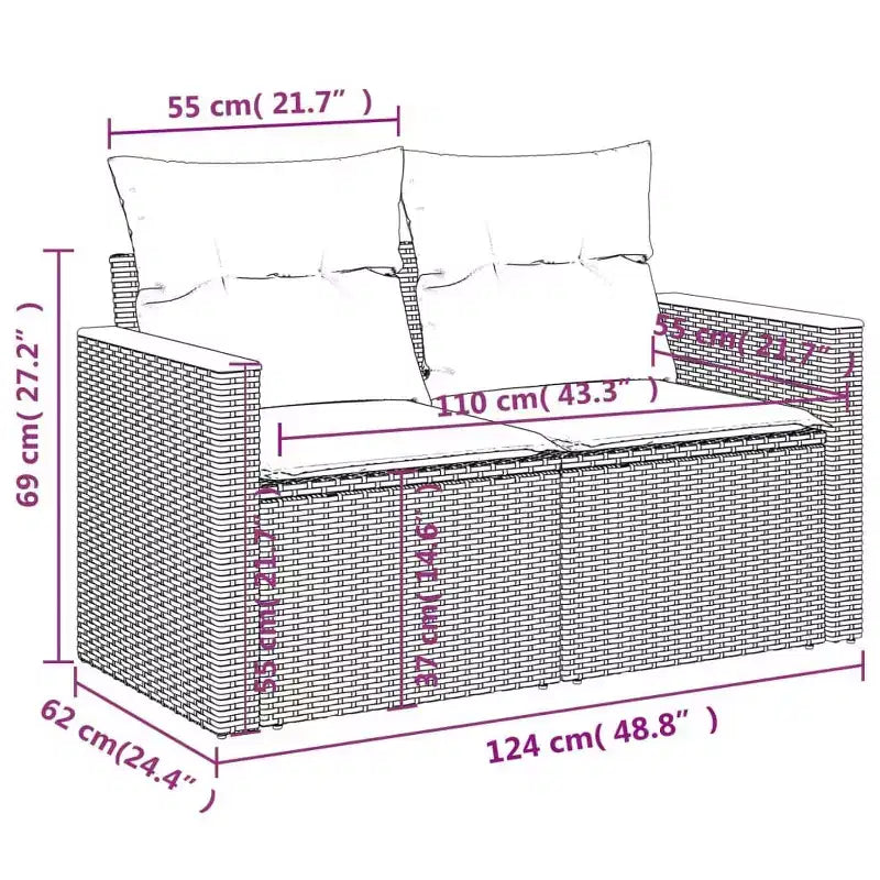 vidaXL Salon de jardin 9 pcs avec coussins résine tressée beige