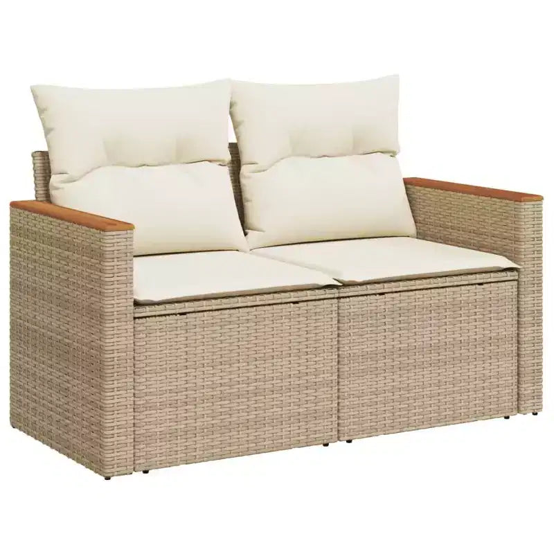 vidaXL Salon de jardin 9 pcs avec coussins résine tressée beige