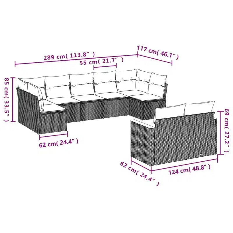 vidaXL Salon de jardin 9 pcs avec coussins résine tressée beige
