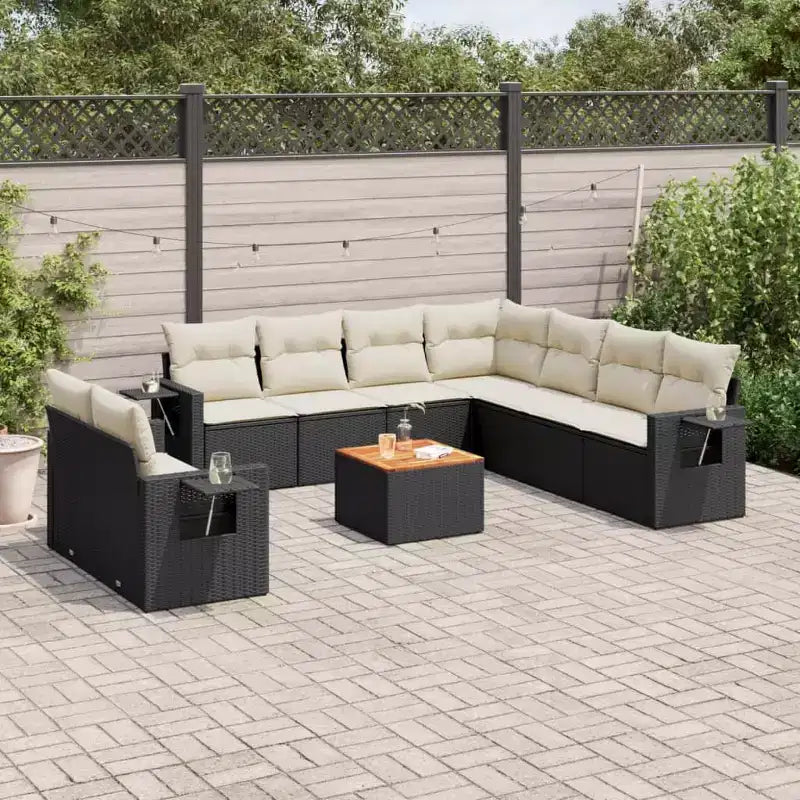 vidaXL Salon de jardin 10 pcs avec coussins Résine tressée Beige