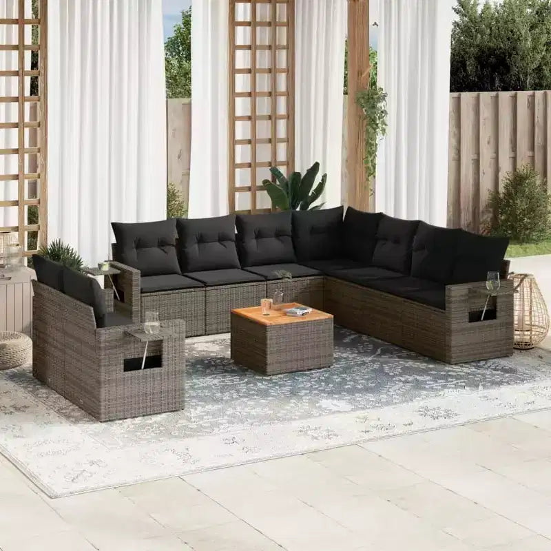 vidaXL Salon de jardin 10 pcs avec coussins Résine tressée Beige