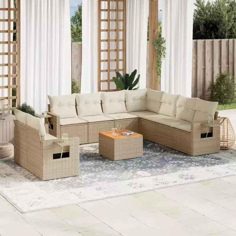 vidaXL Salon de jardin 10 pcs avec coussins Résine tressée Beige