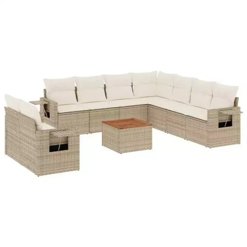 vidaXL 10 Piece Patio Sofa Set with Cushions Beige Poly Rattan