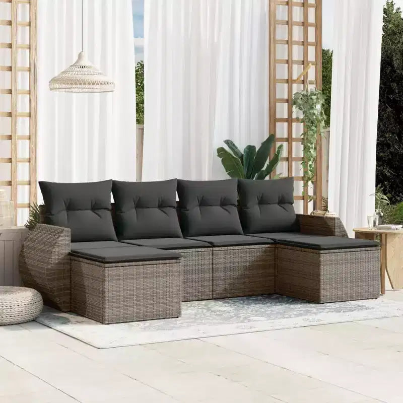 vidaXL Salon de jardin avec coussins Mobilier d'extérieur 6 pièces en résine tressée