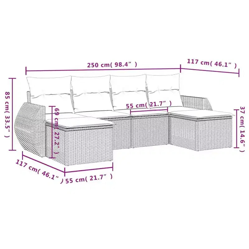 vidaXL Salon de jardin avec coussins Mobilier d'extérieur 6 pièces en résine tressée