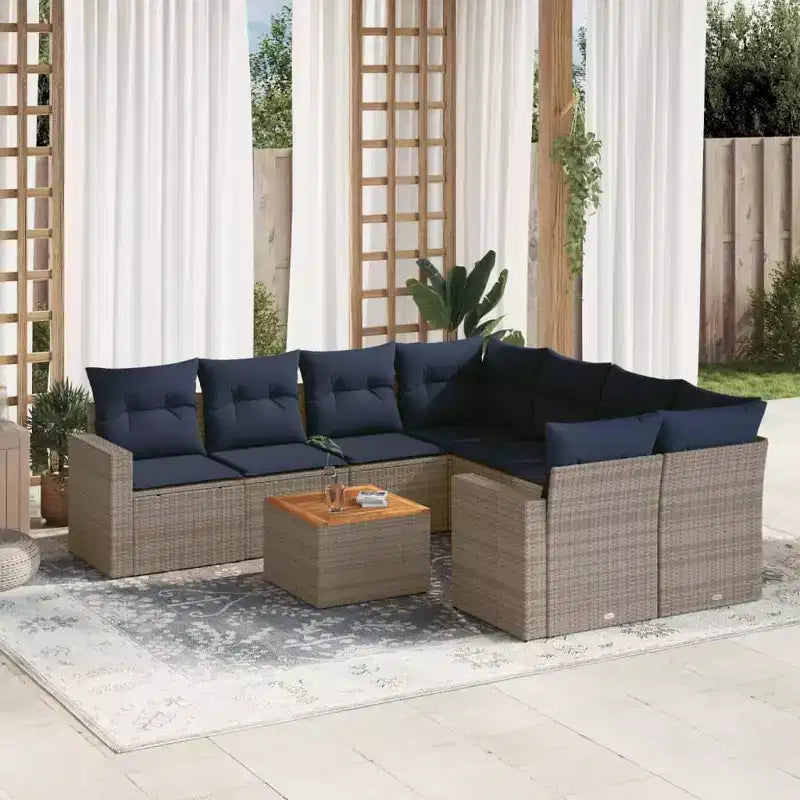 vidaXL Salon de jardin 9 pièces avec coussins Gris Résine tressée