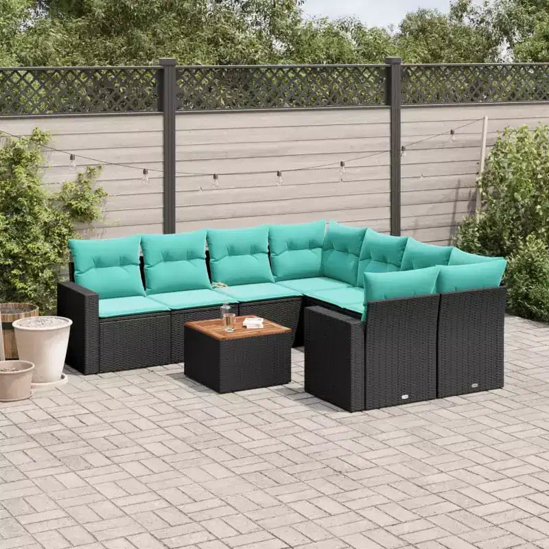 vidaXL Salon de jardin 9 pièces avec coussins Gris Résine tressée
