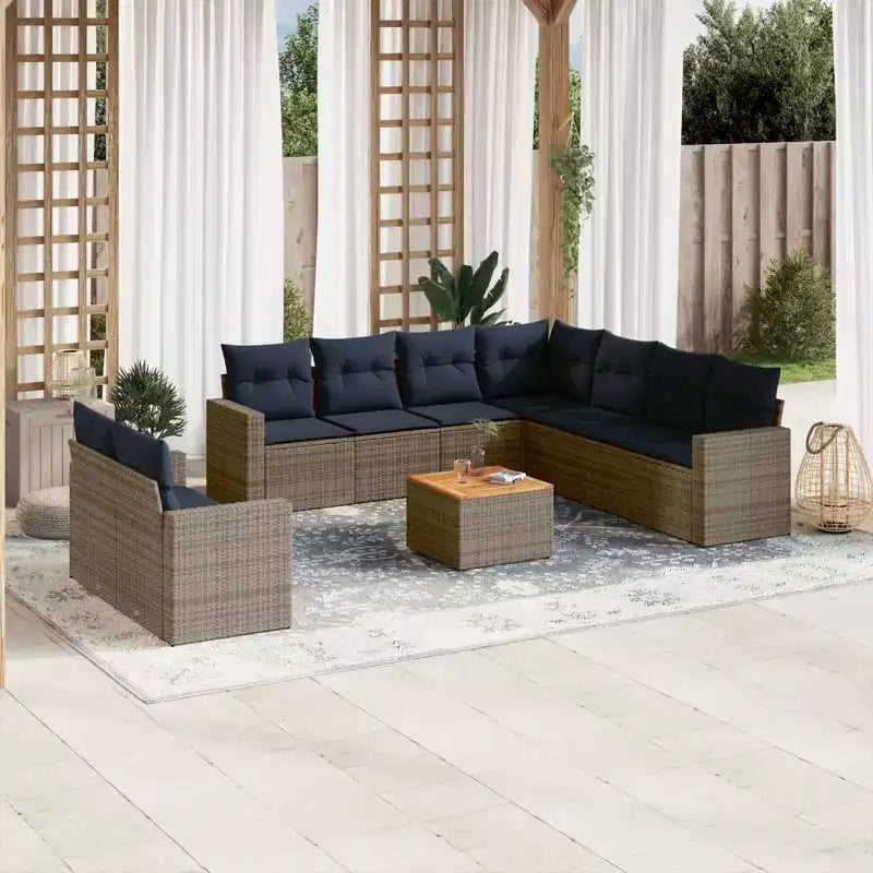 vidaXL Salon de jardin 10 pcs avec coussins résine tressée noir