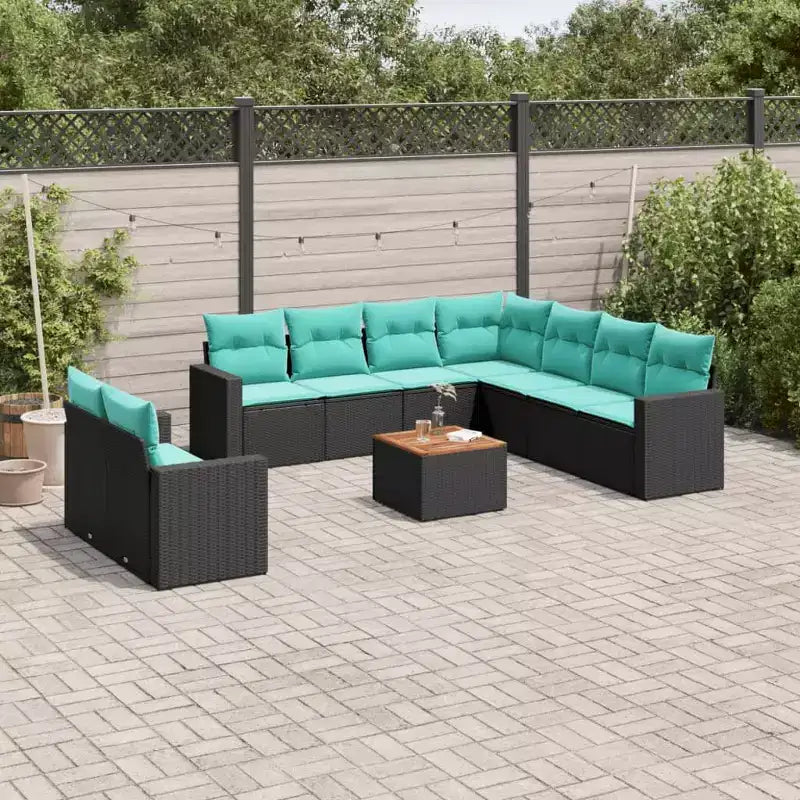 vidaXL Salon de jardin 10 pcs avec coussins résine tressée noir