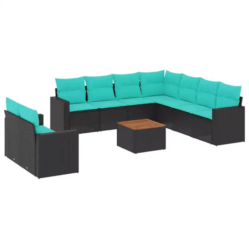 vidaXL 10 Piece Patio Sofa Set with Cushions Black Poly Rattan