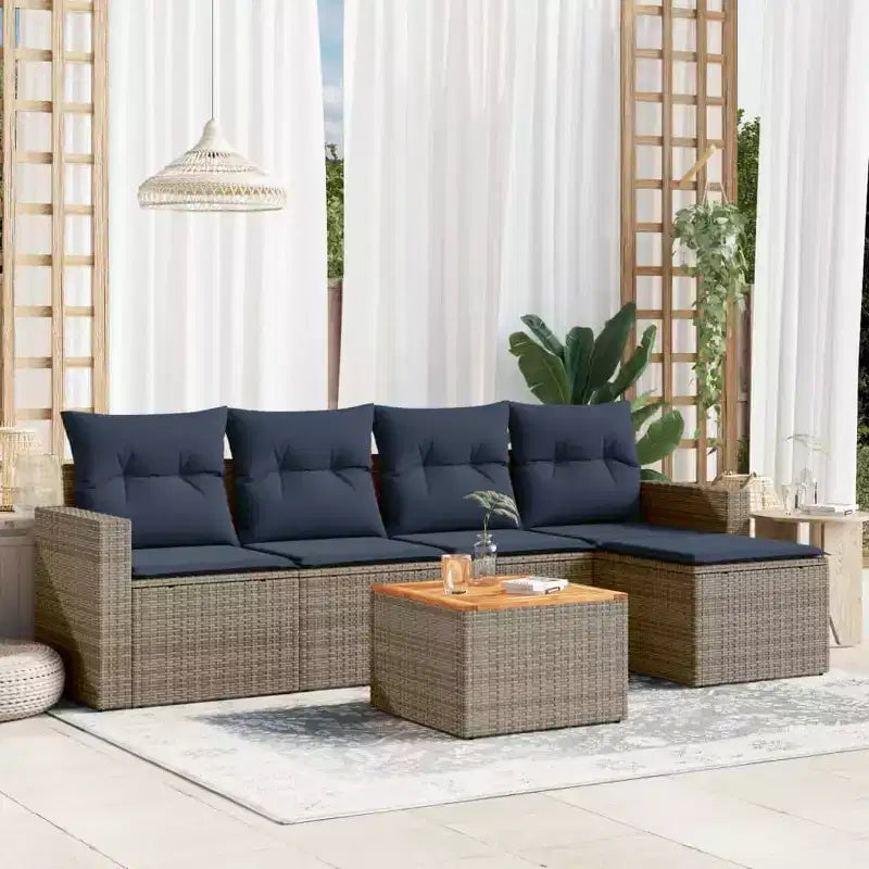 vidaXL Salon de jardin 6 pièces avec coussins, gris, résine tressée