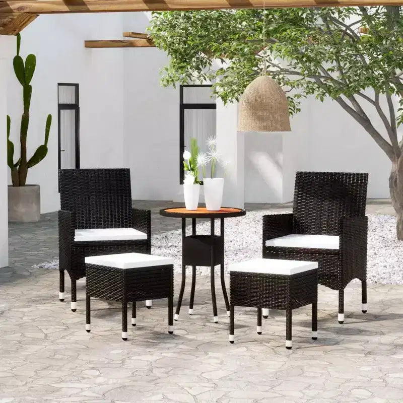 vidaXL Salon de jardin noir, blanc crème