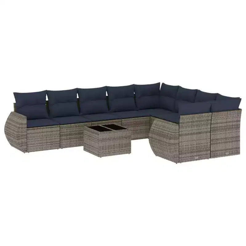 vidaXL 10 Piece Garden Sofa Set with Cushions - Gray and Blue With Table