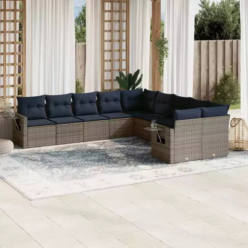 vidaXL Ensemble de canapés de jardin en résine tressée noire, acier poudré, 100 % polyester