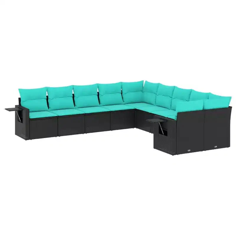 vidaXL Patio Sofa Set Black PE rattan, powder-coated steel, 100% polyester