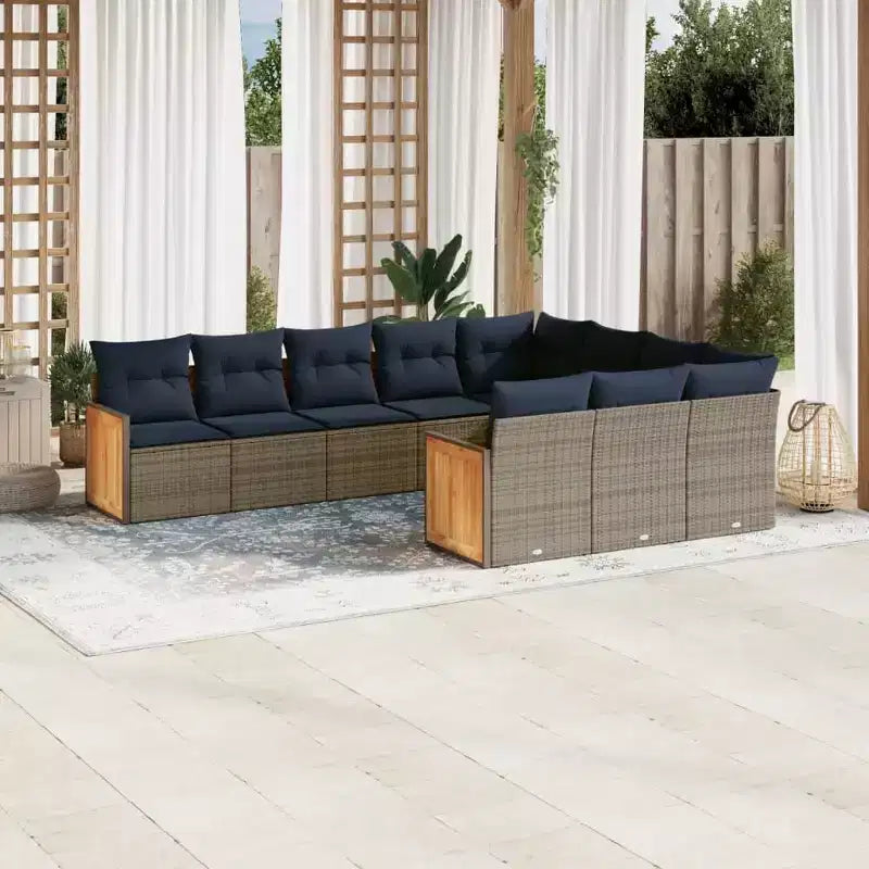 vidaXL Salon de jardin noir avec coussins bleus