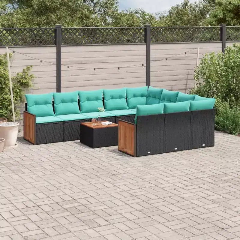 vidaXL Salon de jardin noir avec coussins bleus