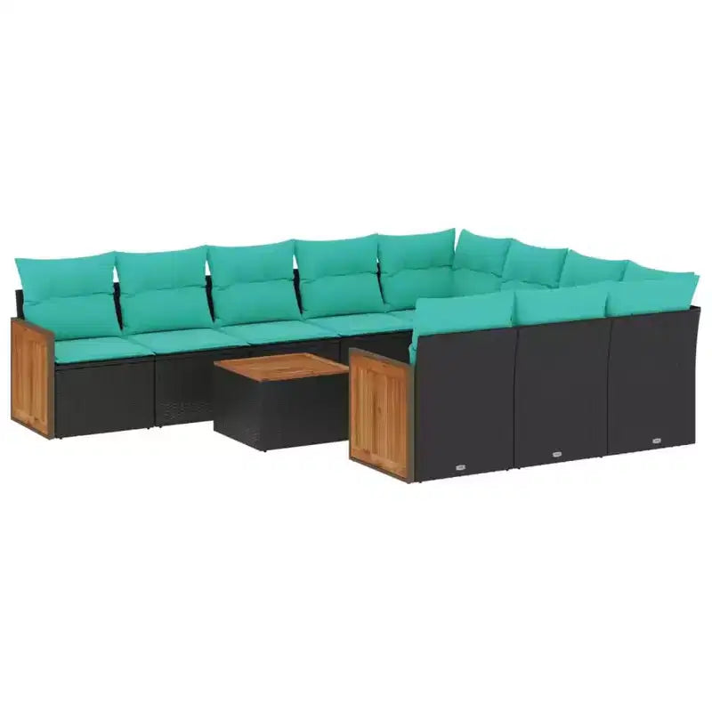 vidaXL Patio Sofa Set Black with Blue Cushions
