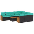 vidaXL Patio Sofa Set Black with Blue Cushions