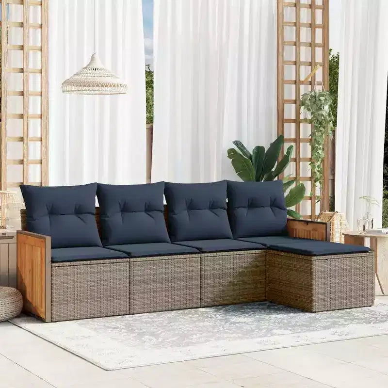 vidaXL Salon de jardin noir avec coussins bleus