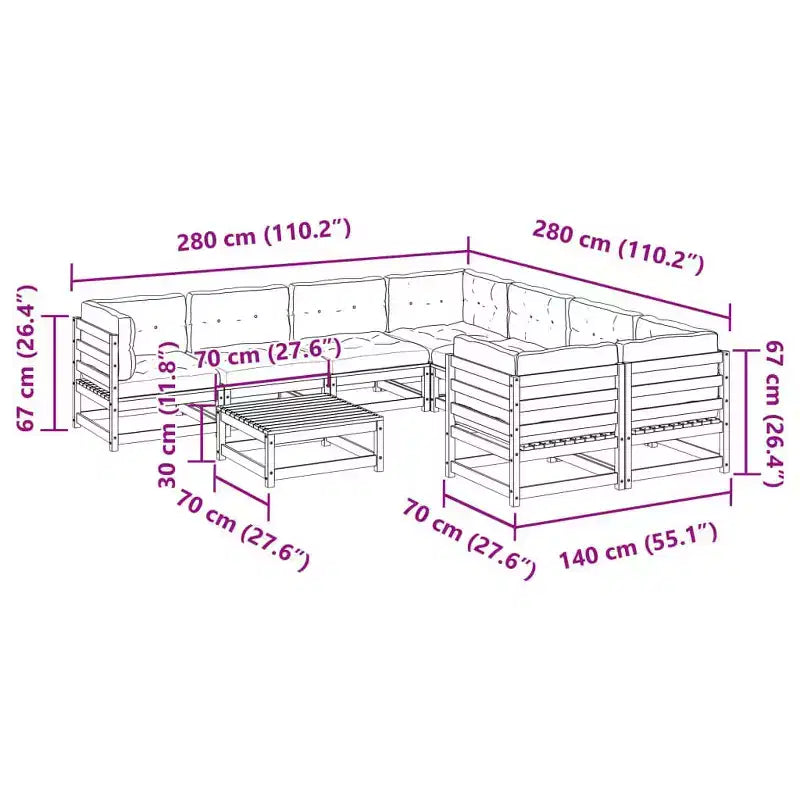 vidaXL Salon de jardin 9 pcs Bois de pin massif