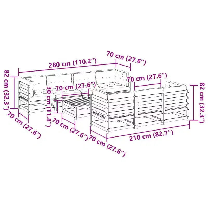 vidaXL Ensemble de canapés de jardin 8 pcs avec coussins Bois de pin massif