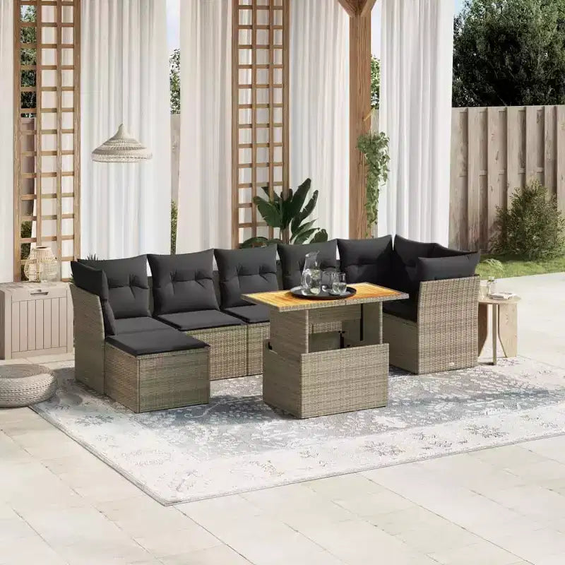 vidaXL Ensemble de canapés de jardin en résine tressée noire avec grands pieds réglables