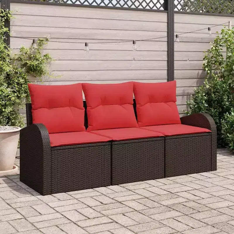 vidaXL Ensemble de canapés de jardin avec coussins 3 pcs Rotin PE marron