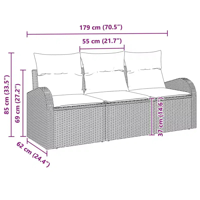vidaXL Ensemble de canapés de jardin avec coussins 3 pcs Rotin PE marron