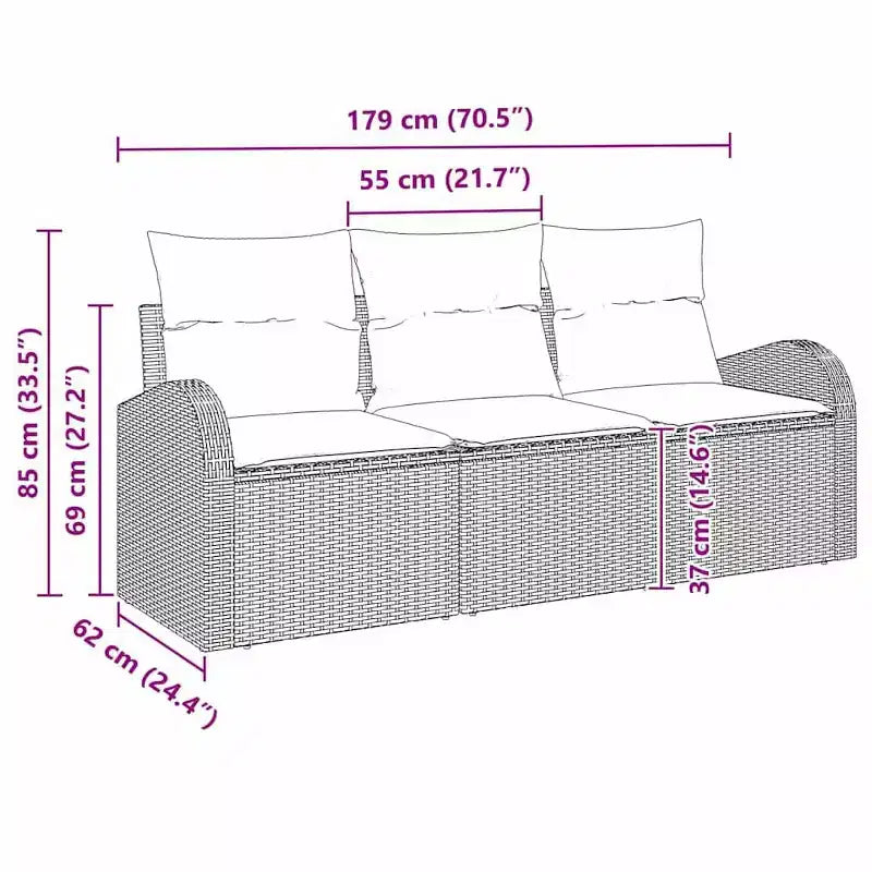 vidaXL Ensemble de canapés de jardin avec coussins 3 pcs Rotin PE marron
