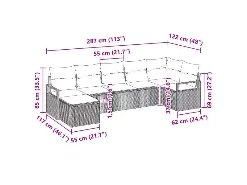vidaXL Salon de jardin 7 pcs Marron Résine tressée