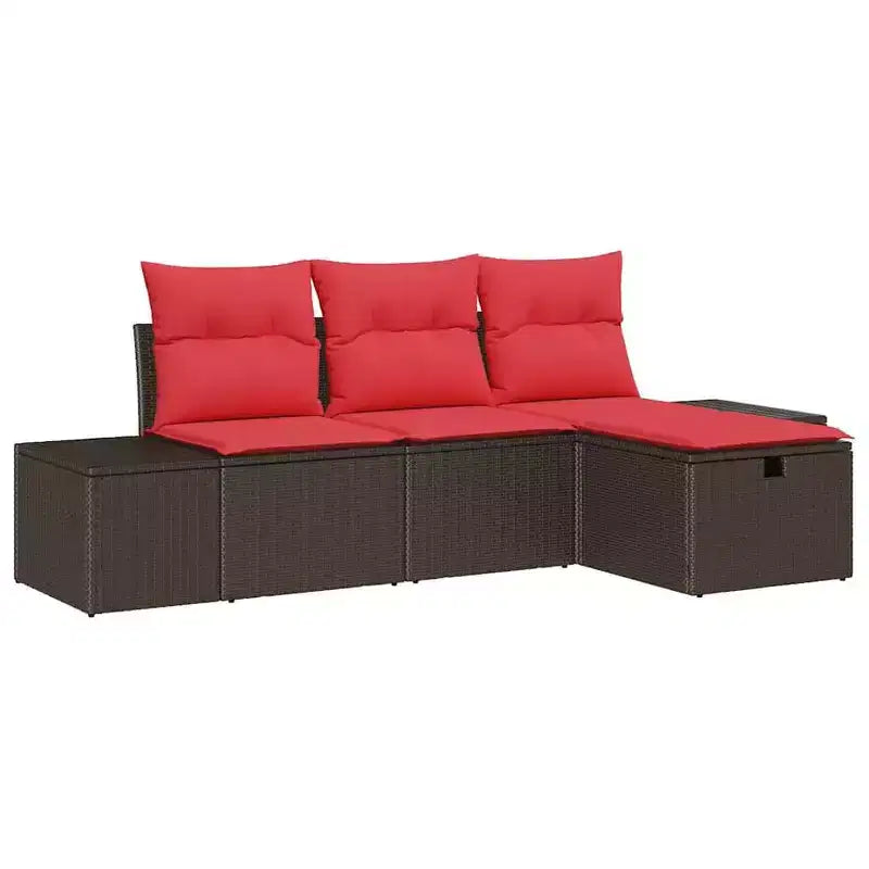 vidaXL Garden Sofa Set with Cushion 4 pcs Brown Poly rattan