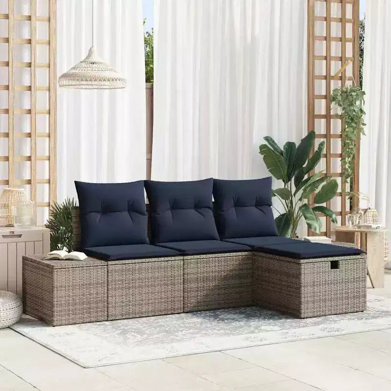 vidaXL Salon de jardin avec coussins 4 pcs Résine tressée marron
