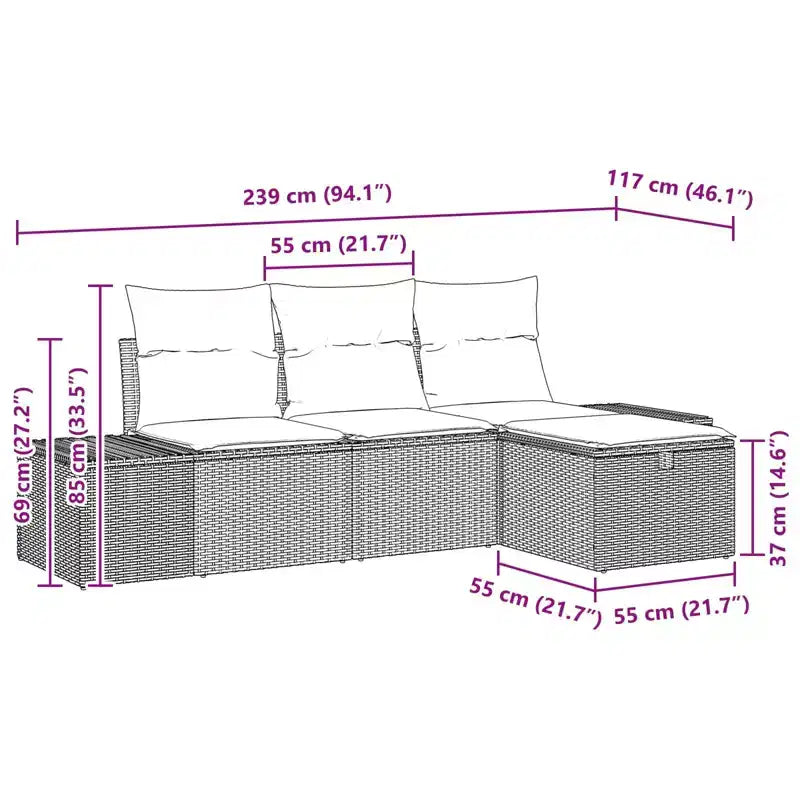 vidaXL Salon de jardin avec coussins 4 pcs Résine tressée marron