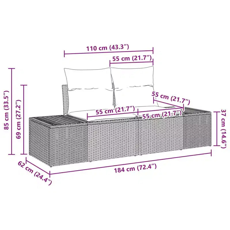 vidaXL Salon de jardin avec coussins 4 pcs Résine tressée marron