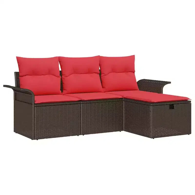 vidaXL Garden Sofa Set 4 pcs Brown and Red 196 x 117 x 85 cm
