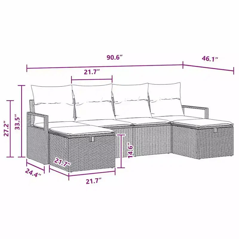 vidaXL Ensemble de canapés de jardin 6 pcs marron et rouge 230 x 117 x 85 cm