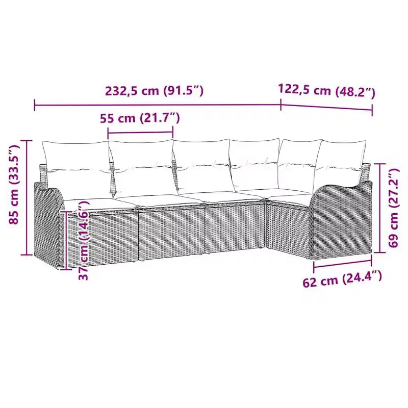 vidaXL Salon de jardin avec coussins 5 pcs Résine tressée marron