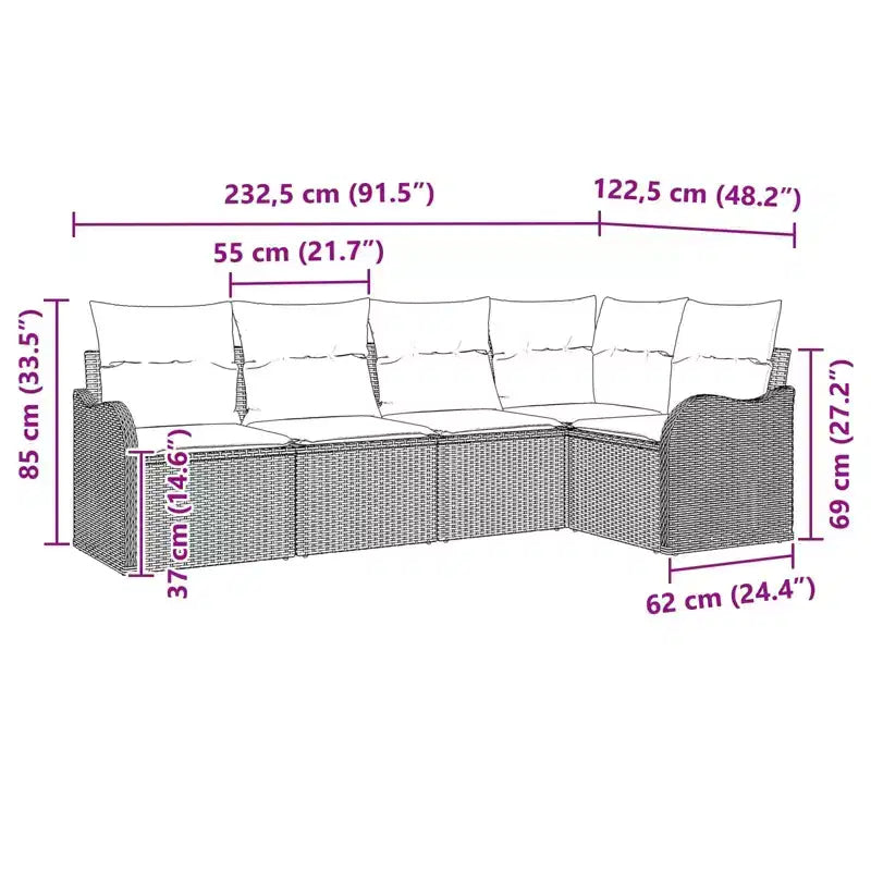 vidaXL Salon de jardin avec coussins 5 pcs Résine tressée marron