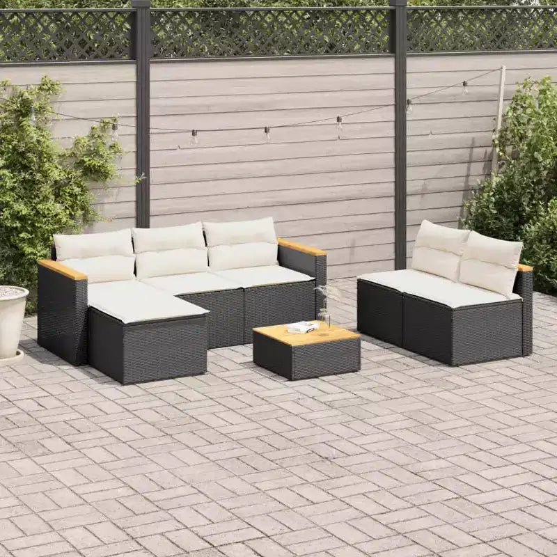 vidaXL Ensemble de canapés de jardin avec coussins, 5 pièces, rotin synthétique, acacia