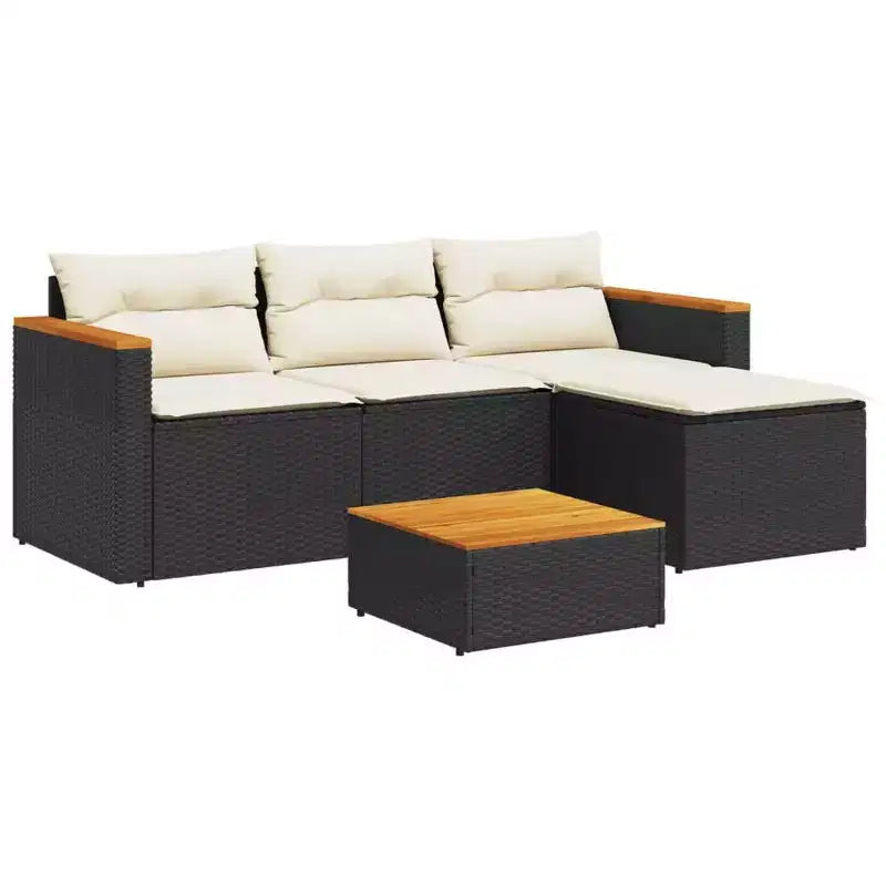 vidaXL Ensemble de canapés de jardin avec coussins, 5 pièces, rotin synthétique, acacia