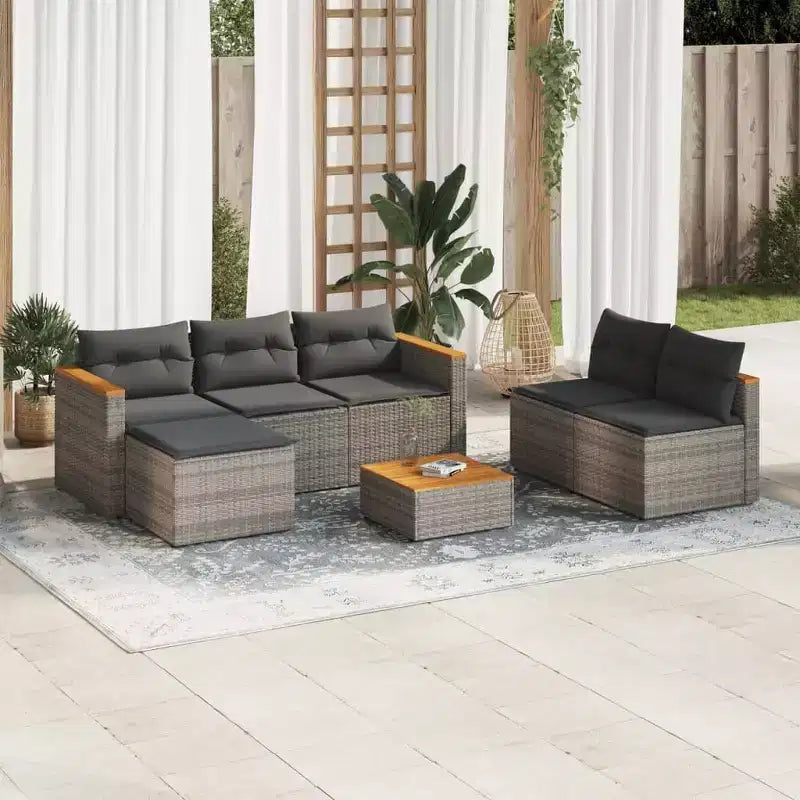 vidaXL Ensemble de canapés de jardin avec coussins, 5 pièces, rotin synthétique, acacia