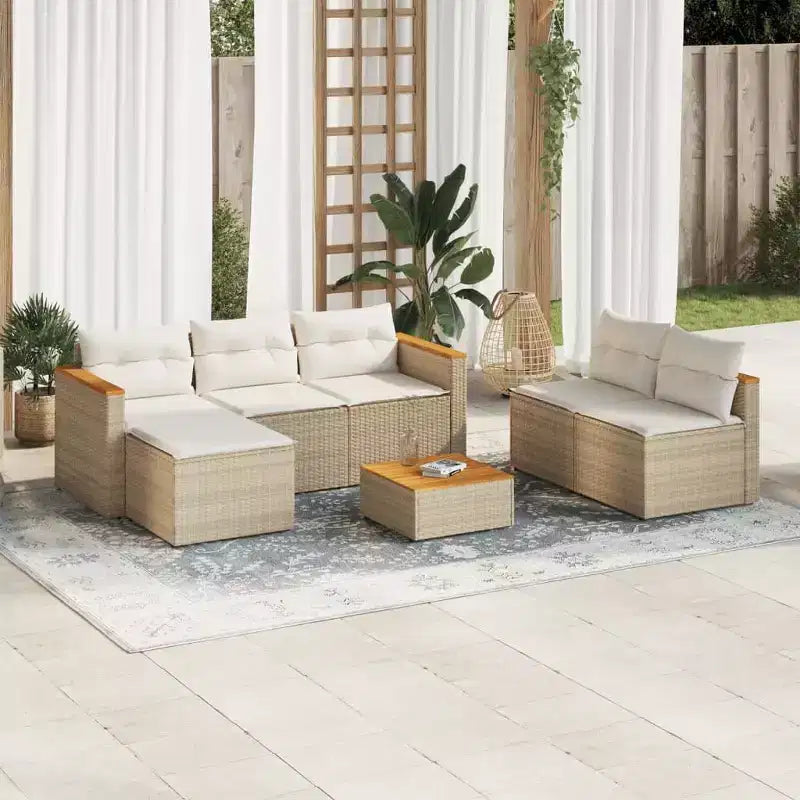 vidaXL Ensemble de canapés de jardin avec coussins, 5 pièces, rotin synthétique, acacia