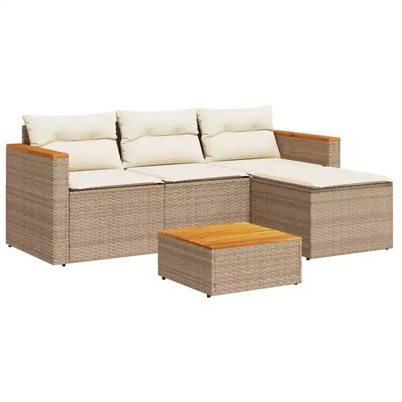 vidaXL Ensemble de canapés de jardin avec coussins, 5 pièces, rotin synthétique, acacia