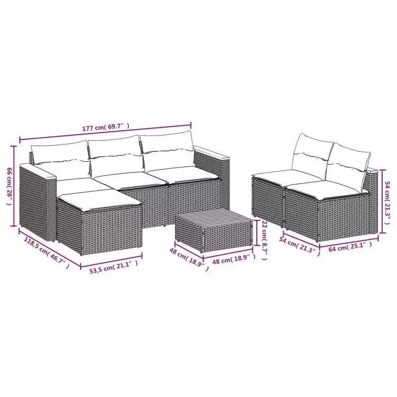 vidaXL Ensemble de canapés de jardin avec coussins, 5 pièces, rotin synthétique, acacia