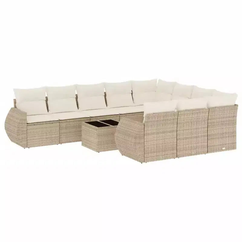 vidaXL 11 Piece Patio Sofa Set with Cushions Beige Poly Rattan