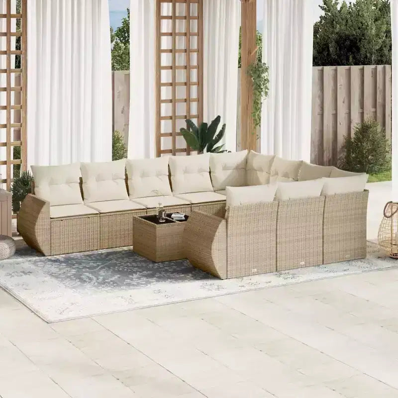 vidaXL Salon de jardin 11 pièces avec coussins en résine tressée beige