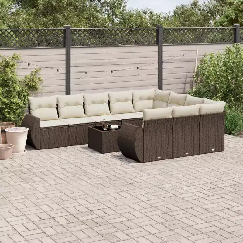 vidaXL Salon de jardin 11 pcs avec coussins résine tressée marron